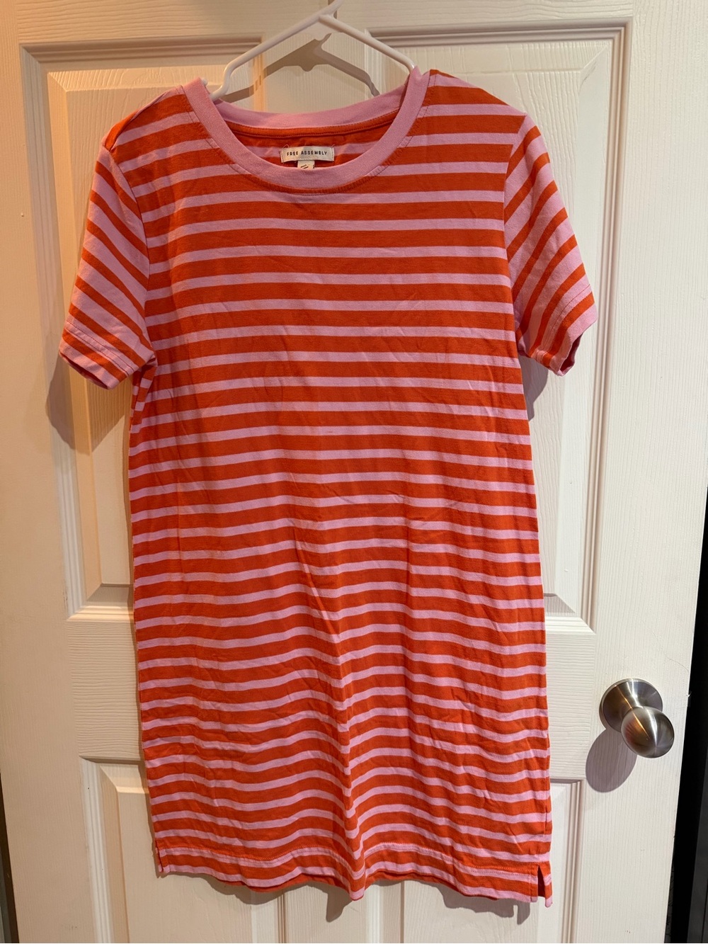 Free Assembly Pink and Orange Striped Tee Dress